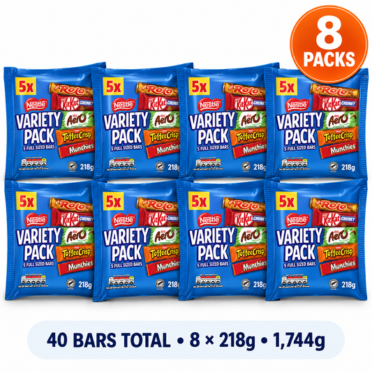 Eight Nestlé Variety multipacks, 40 bars total, 1744g